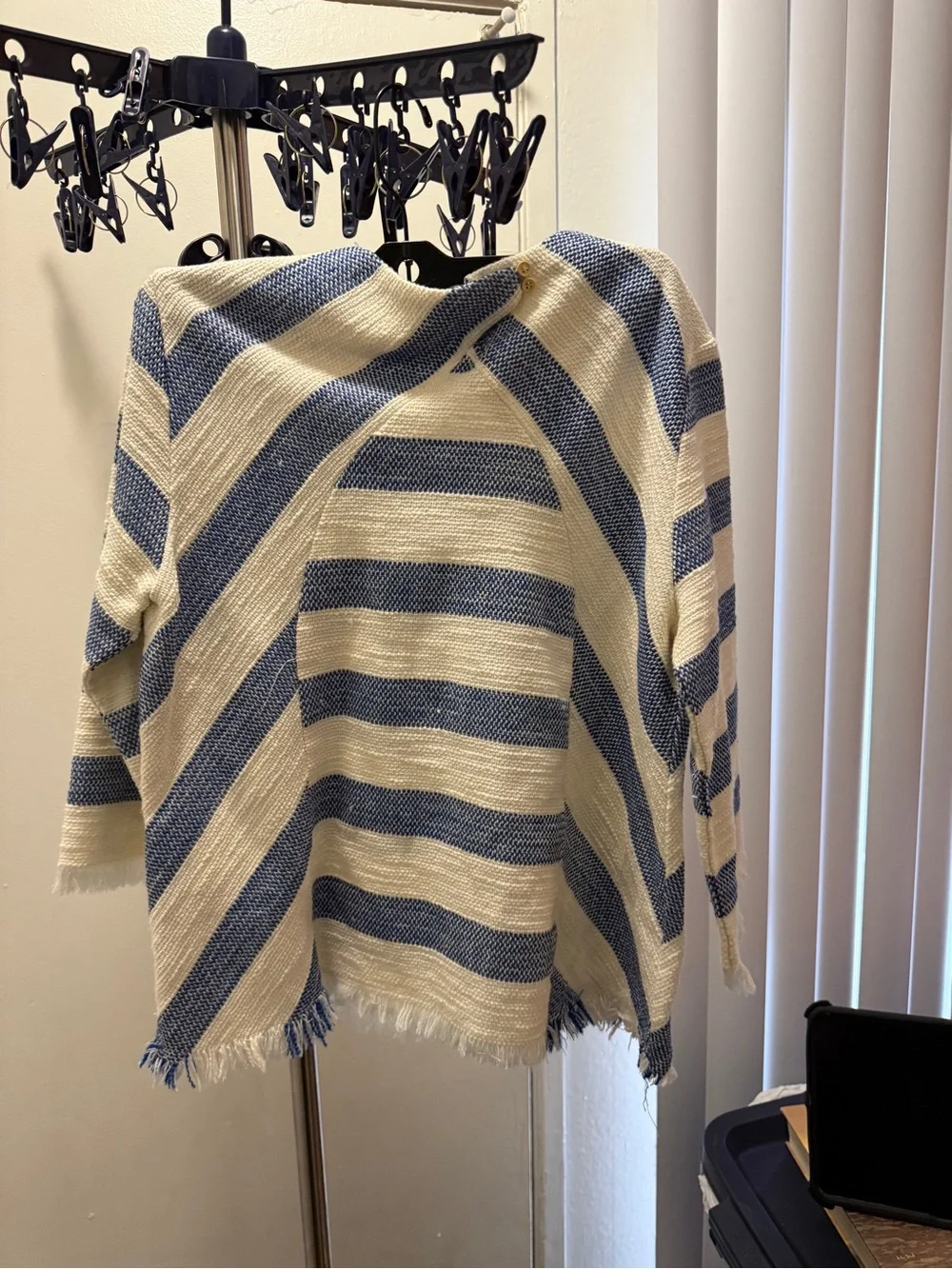 Zara Basic Collection Women’s M Blue Cream Striped Fringe Woven Pullover Top